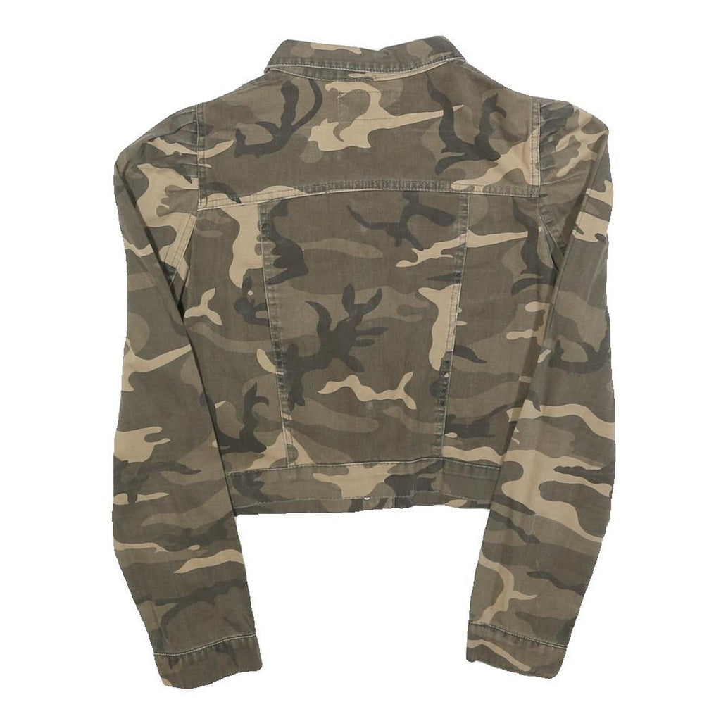 ROBIN Womens Beige & Green Camouflage Button Jacket UK 10 Cotton Blend Cropped