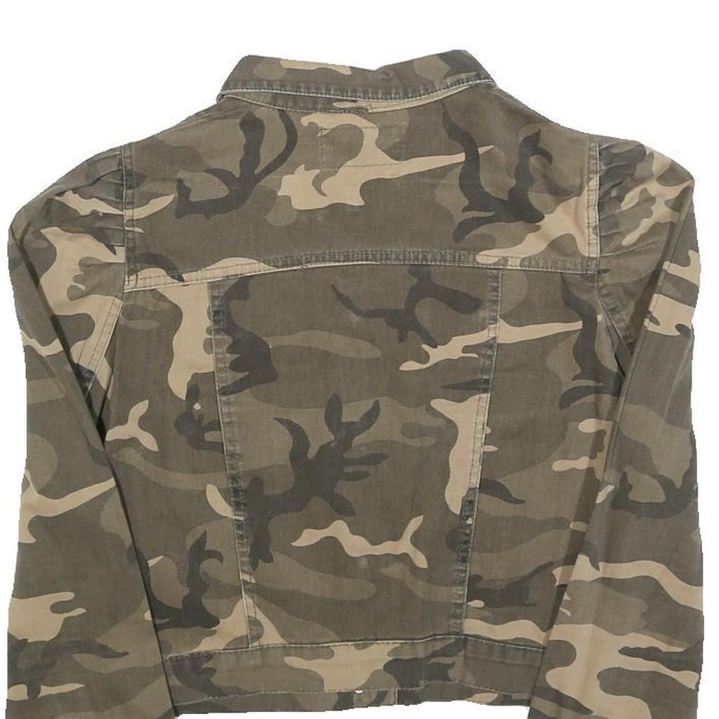 ROBIN Womens Beige & Green Camouflage Button Jacket UK 10 Cotton Blend Cropped