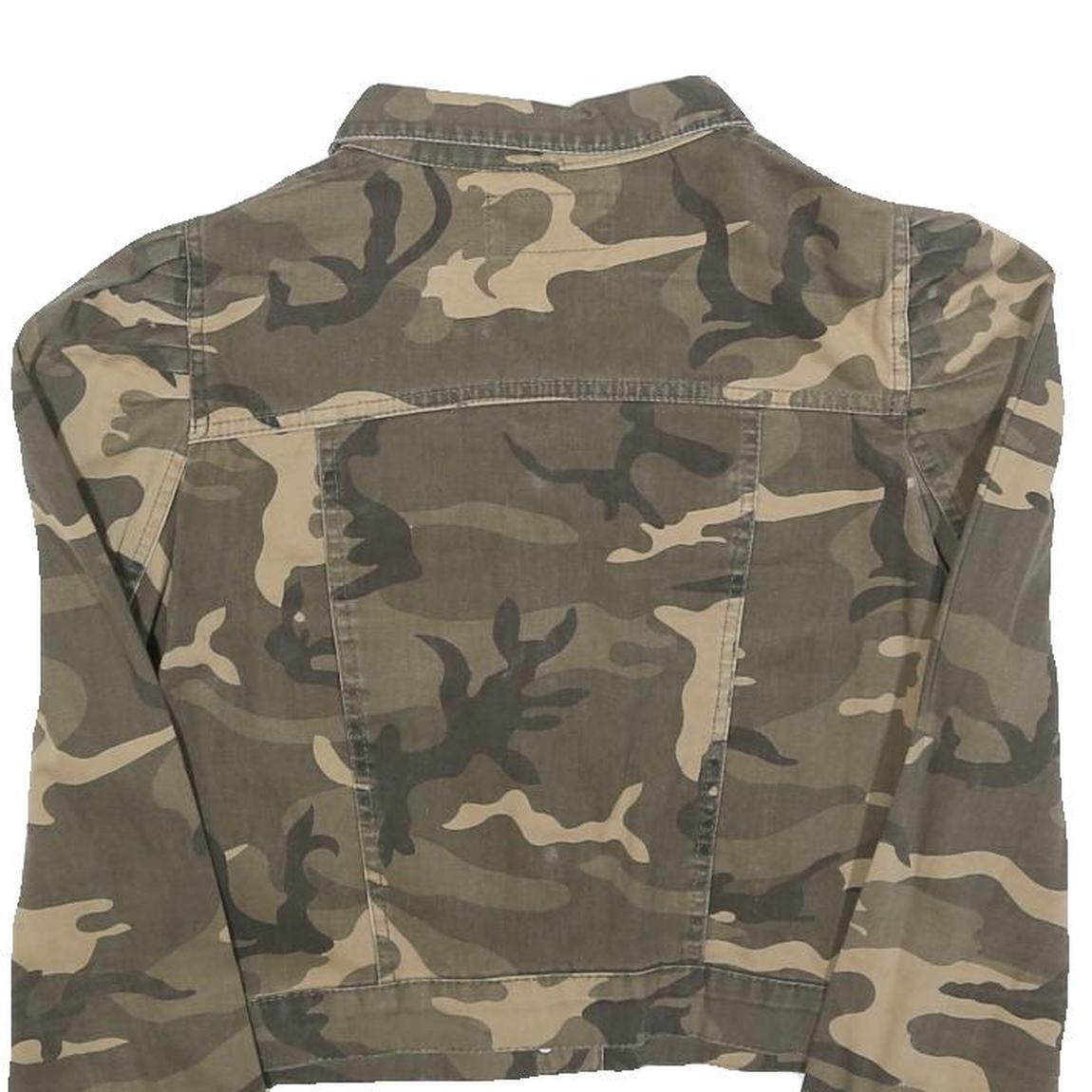 ROBIN Womens Beige & Green Camouflage Button Jacket UK 10 Cotton Blend Cropped