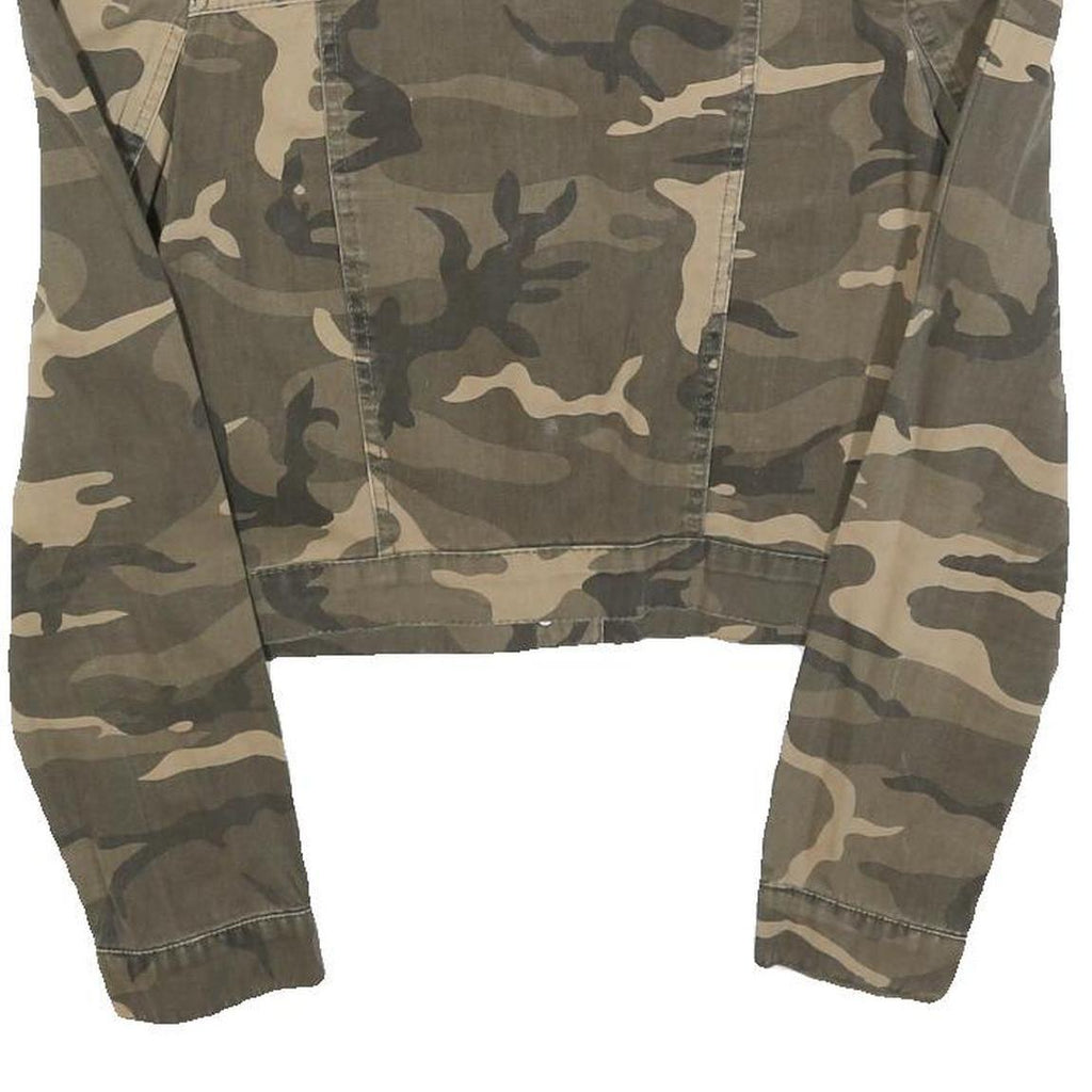 ROBIN Womens Beige & Green Camouflage Button Jacket UK 10 Cotton Blend Cropped