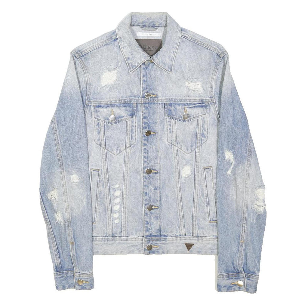 GUESS Mens Blue Denim Distressed Button Jacket XS Cotton Plain Casual USA