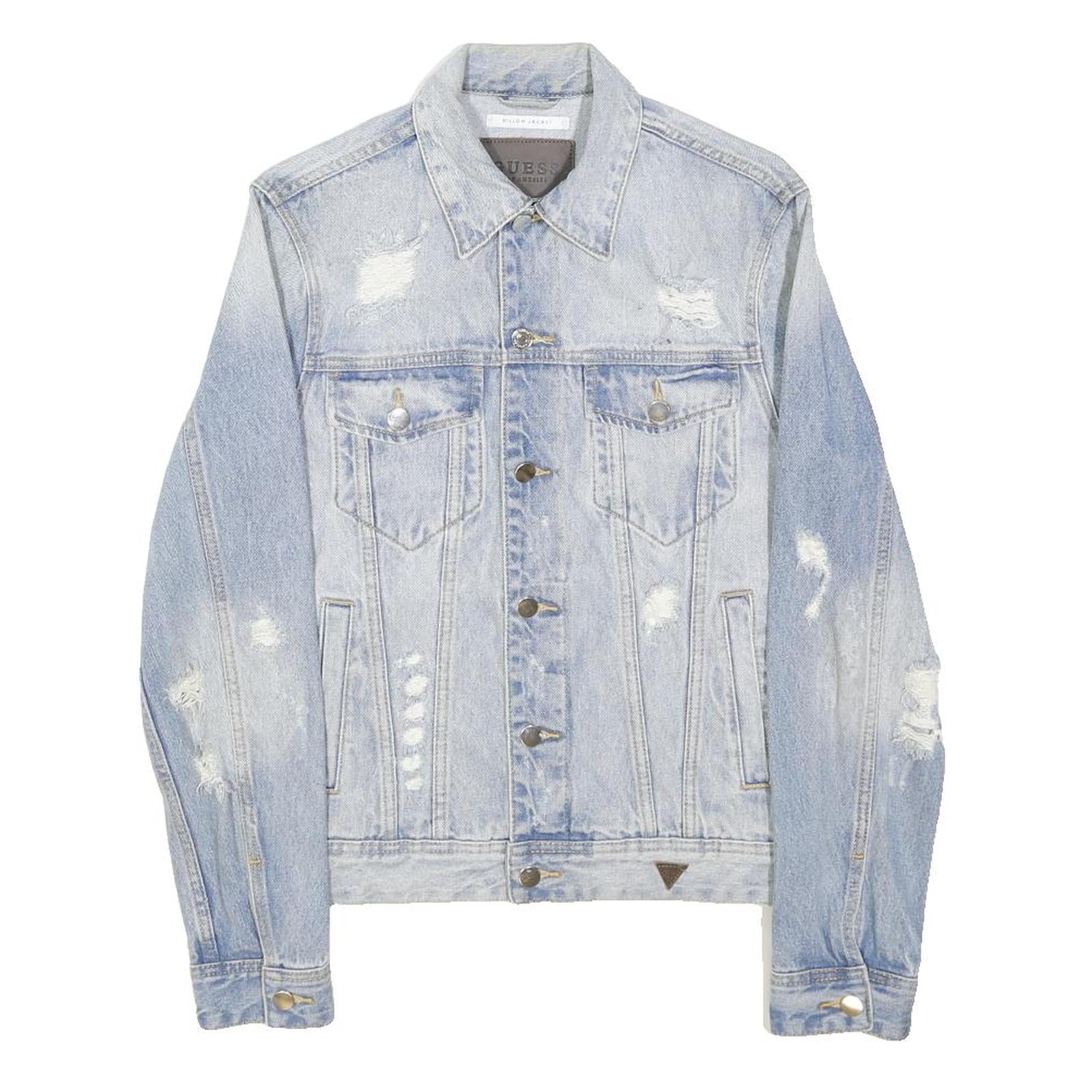 GUESS Mens Blue Denim Distressed Button Jacket XS Cotton Plain Casual USA