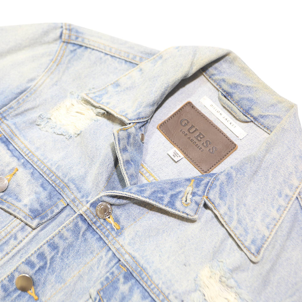 GUESS Mens Blue Denim Distressed Button Jacket XS Cotton Plain Casual USA