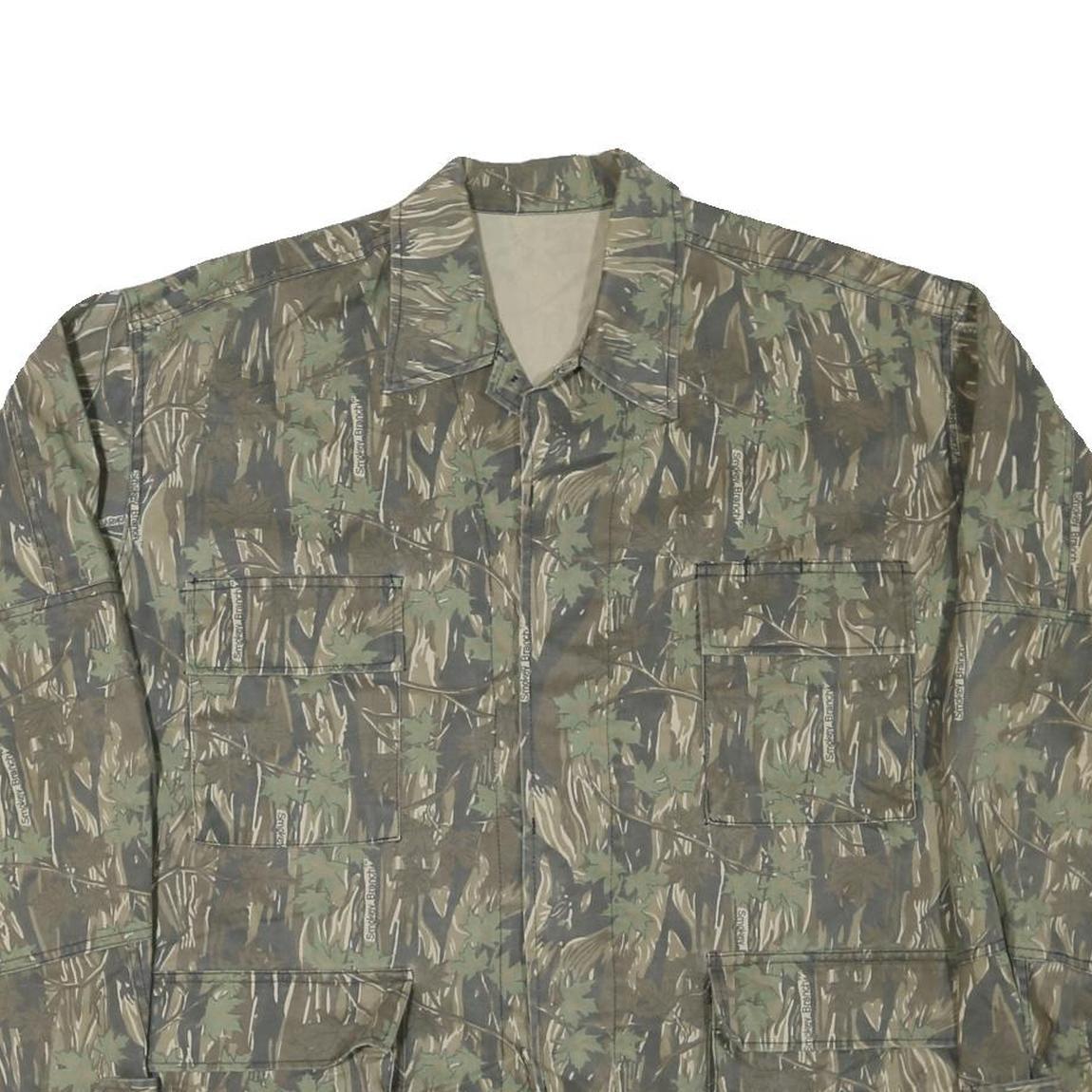 Mens Green Camouflage Button Jacket XL Cotton Blend Casual Outdoor Style