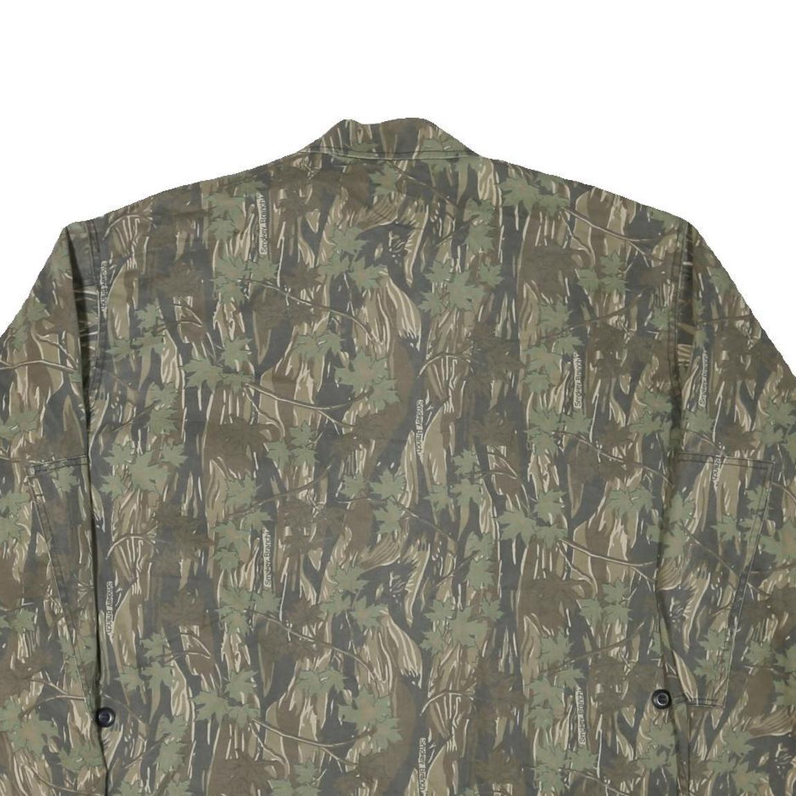 Mens Green Camouflage Button Jacket XL Cotton Blend Casual Outdoor Style