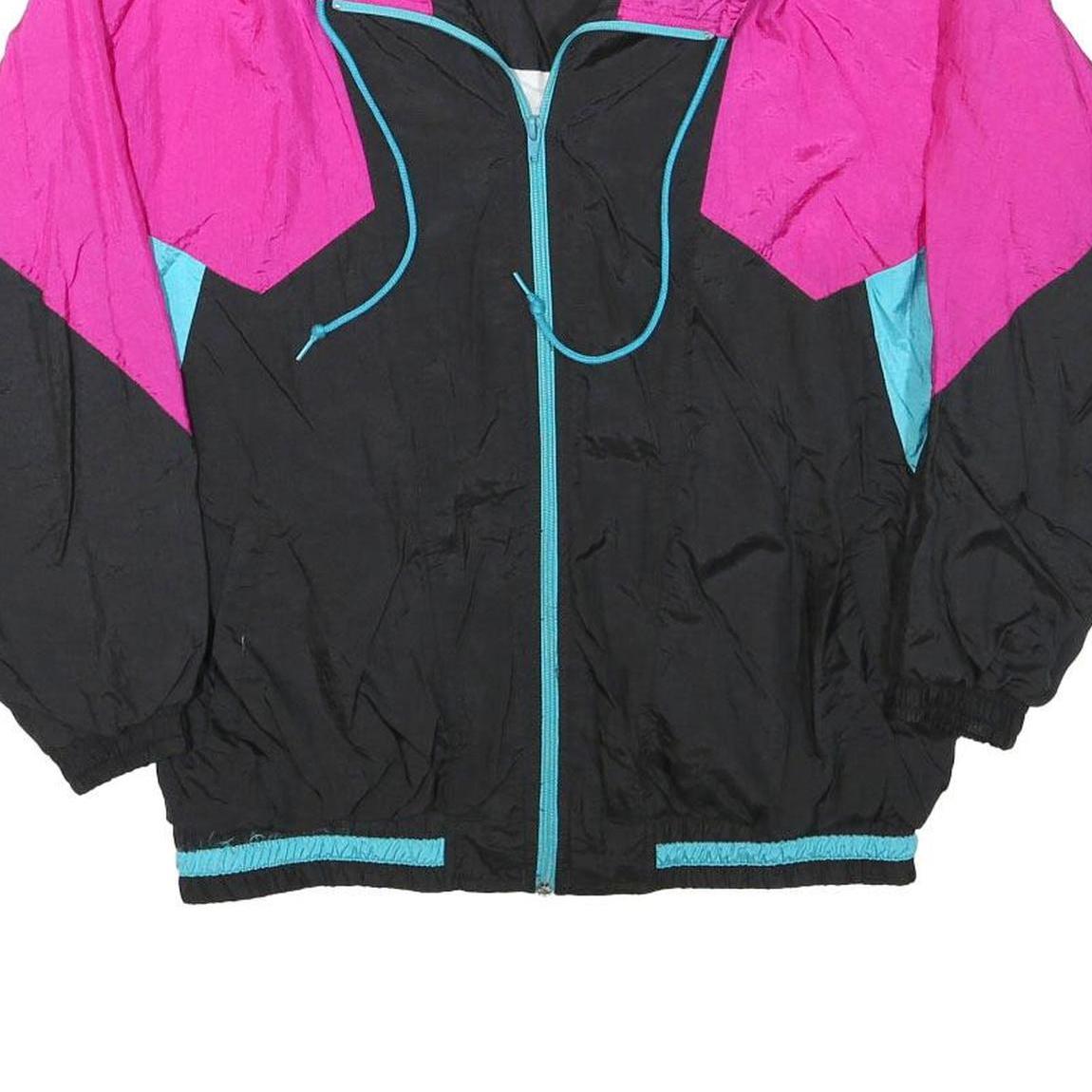 BOOOO Mens Black & Pink Colourblock Zip Jacket S Polyester Blend Casual Retro