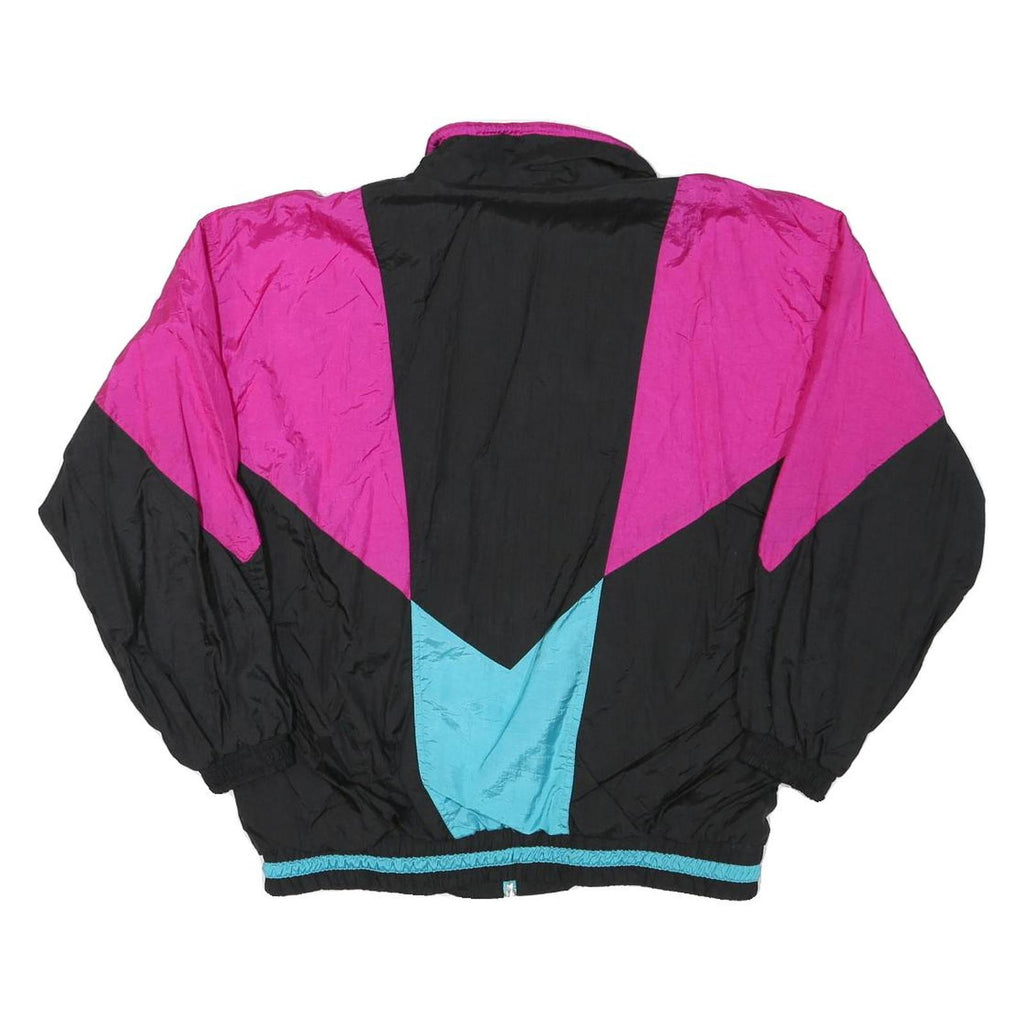 BOOOO Mens Black & Pink Colourblock Zip Jacket S Polyester Blend Casual Retro