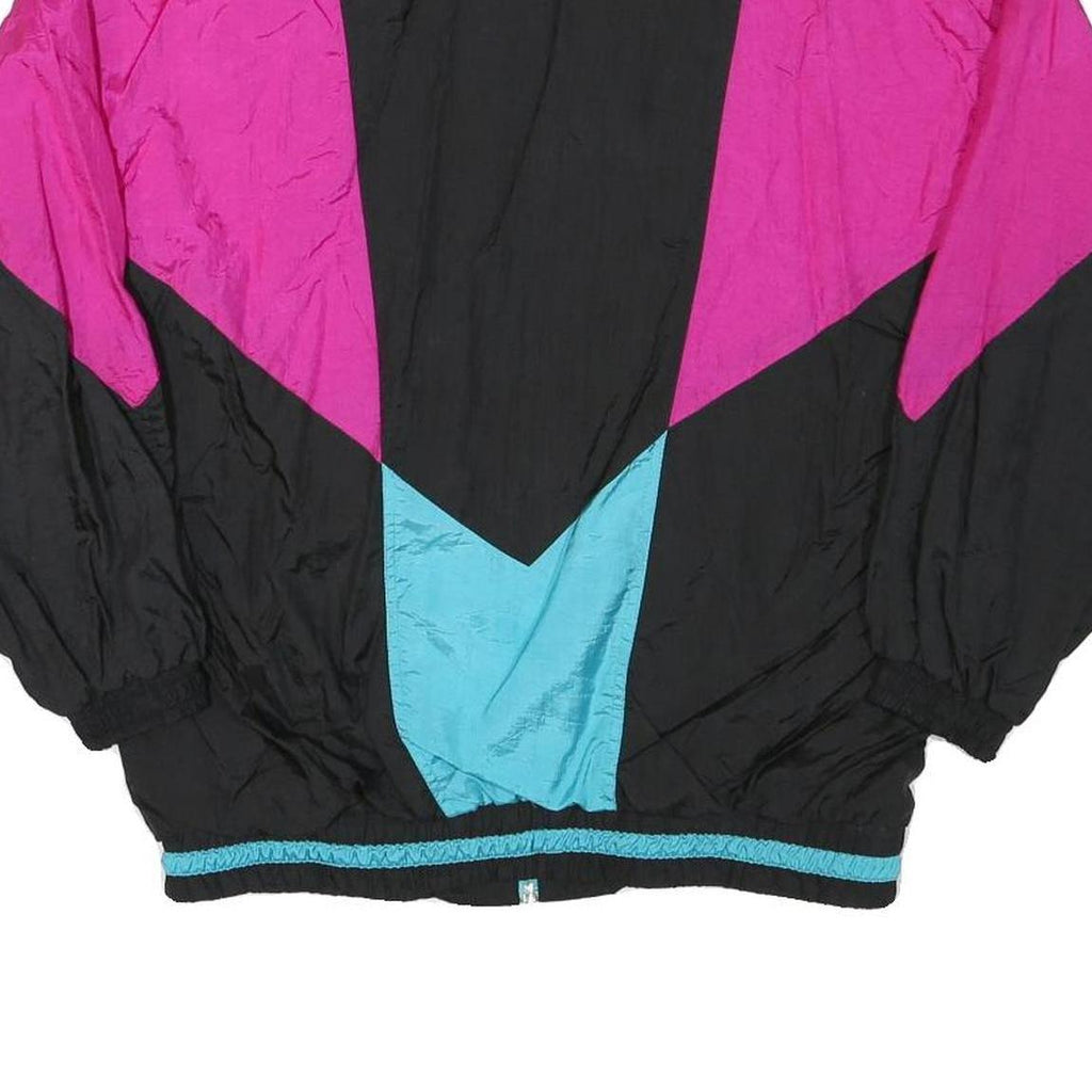BOOOO Mens Black & Pink Colourblock Zip Jacket S Polyester Blend Casual Retro