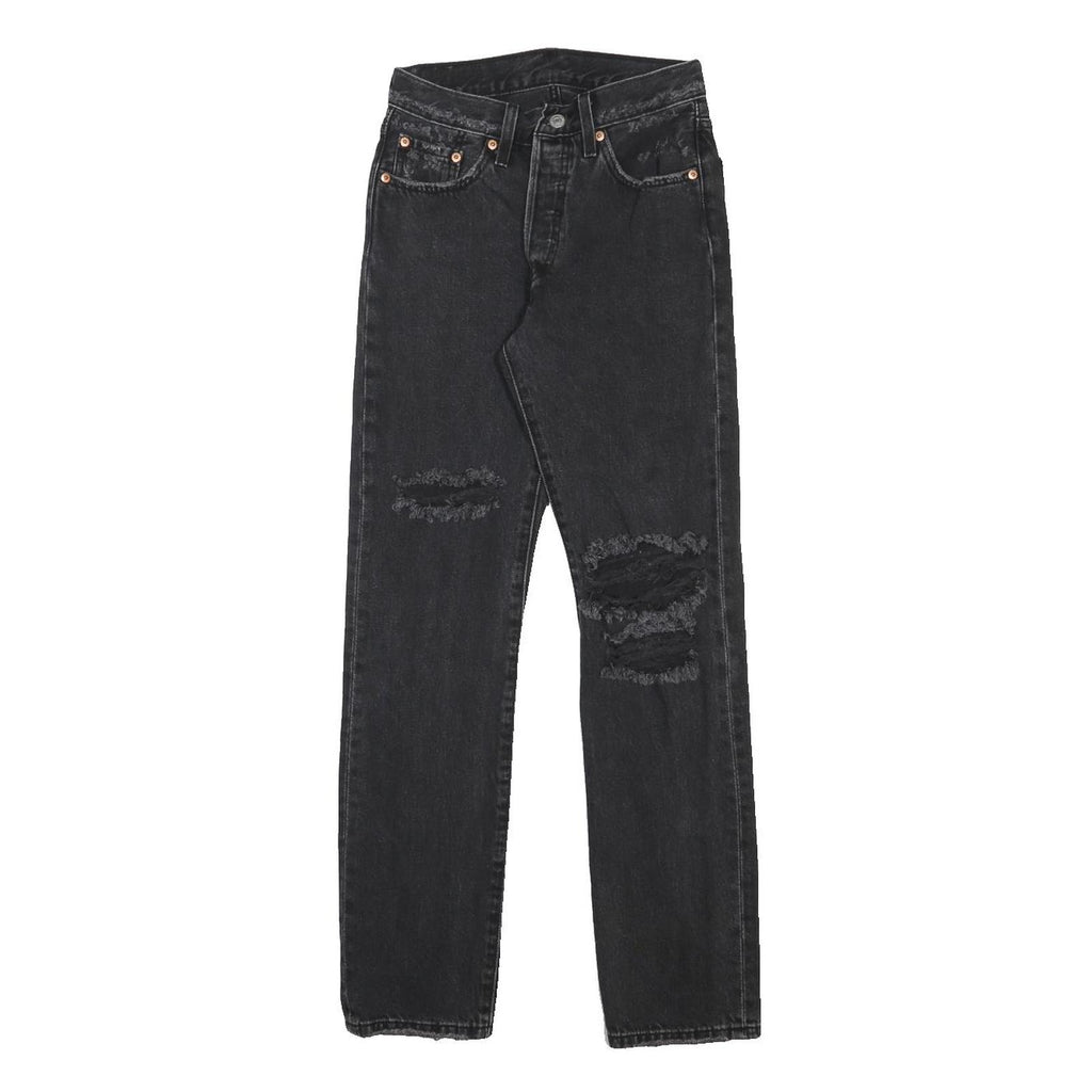 LEVI'S 501 Womens Jeans Black Regular Straight Denim Medium W24 L30 Classic