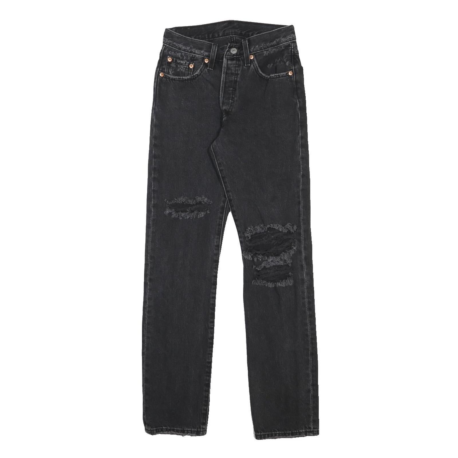 LEVI'S 501 Womens Jeans Black Regular Straight Denim Medium W24 L30 Classic