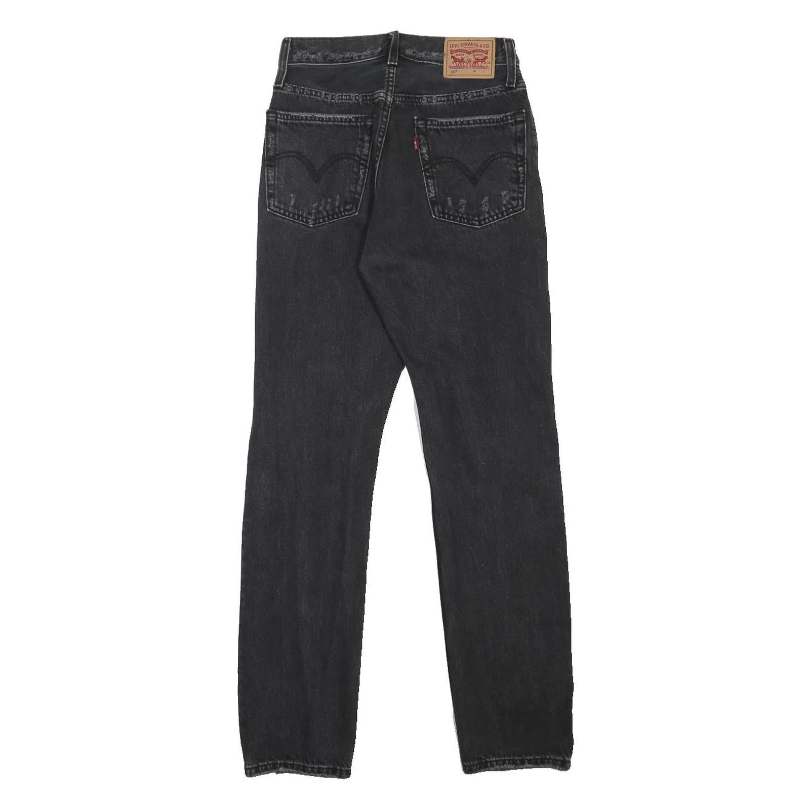LEVI'S 501 Womens Jeans Black Regular Straight Denim Medium W24 L30 Classic