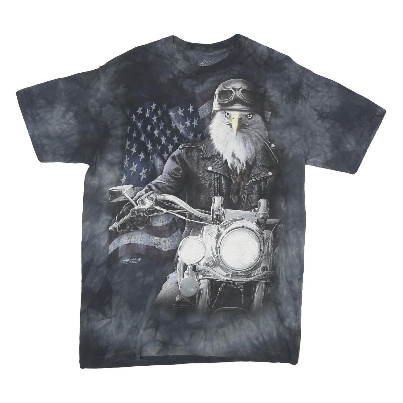 THE MOUNTAIN Mens Black Tie Dye Eagle Motorcycle T-Shirt L Short Sleeve Crew