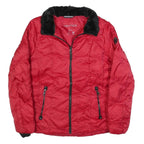 NAUTICA Womens Red Jacket L Polyester Blend Quilted Zip Faux Fur Collar Warm