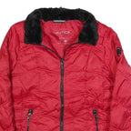 NAUTICA Womens Red Jacket L Polyester Blend Quilted Zip Faux Fur Collar Warm