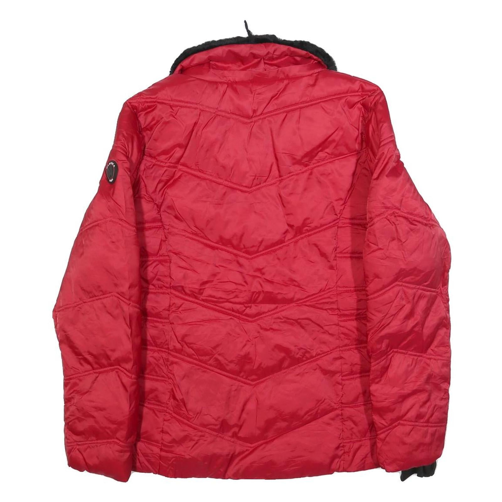 NAUTICA Womens Red Jacket L Polyester Blend Quilted Zip Faux Fur Collar Warm