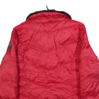 NAUTICA Womens Red Jacket L Polyester Blend Quilted Zip Faux Fur Collar Warm