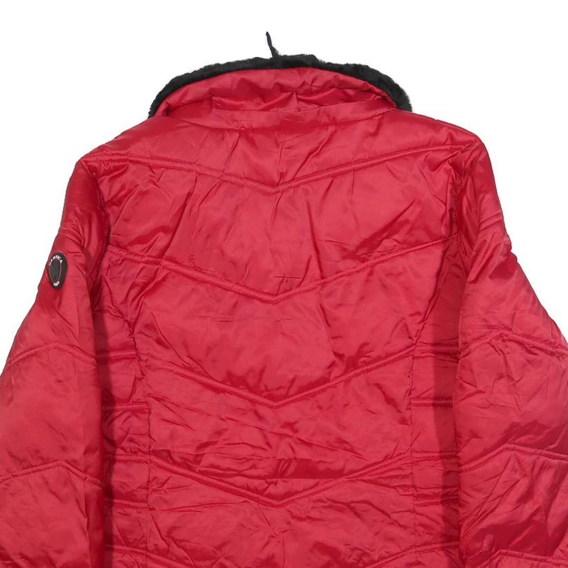 NAUTICA Womens Red Jacket L Polyester Blend Quilted Zip Faux Fur Collar Warm