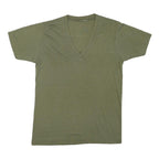 Mens Green V-Neck Plain Cotton Blend T-Shirt S Short Sleeve Casual