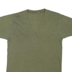 Mens Green V-Neck Plain Cotton Blend T-Shirt S Short Sleeve Casual