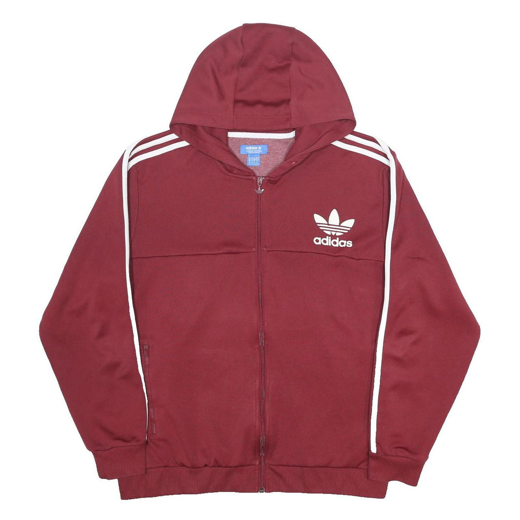 ADIDAS Mens Maroon & White Track Hooded Jacket XL Polyester Jersey Plain Zip