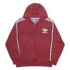 ADIDAS Mens Maroon & White Track Hooded Jacket XL Polyester Jersey Plain Zip