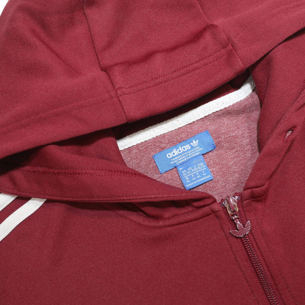 ADIDAS Mens Maroon & White Track Hooded Jacket XL Polyester Jersey Plain Zip