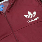 ADIDAS Mens Maroon & White Track Hooded Jacket XL Polyester Jersey Plain Zip