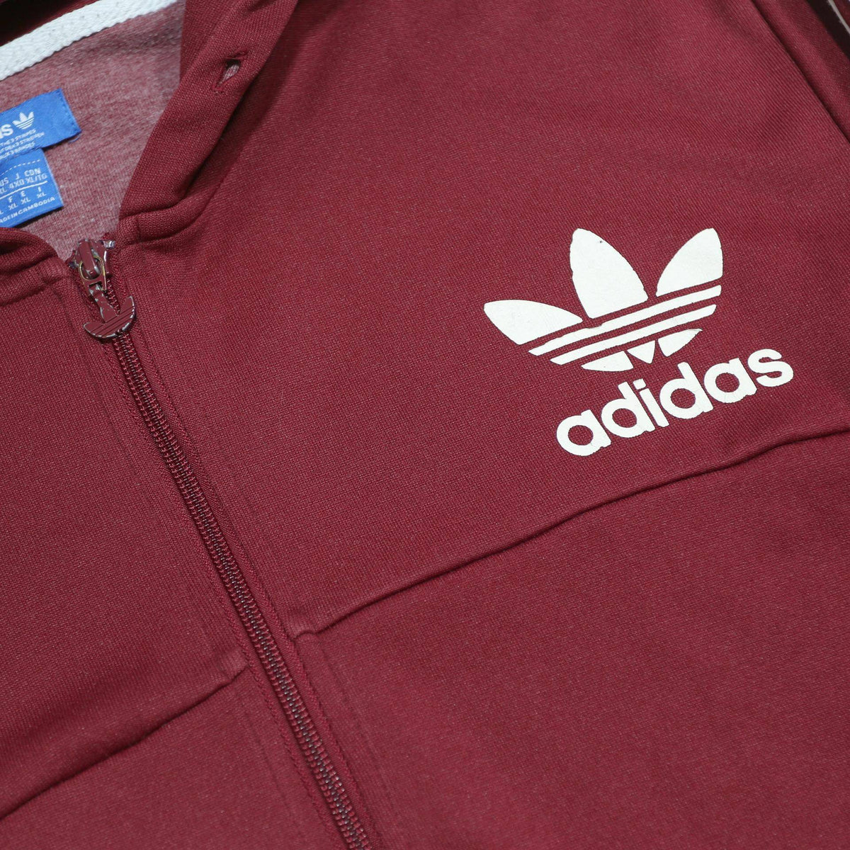 ADIDAS Mens Maroon & White Track Hooded Jacket XL Polyester Jersey Plain Zip