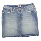 NO BOUNDARIES Womens Blue Denim Mini Cotton Blend Skirt L Casual Pocketed