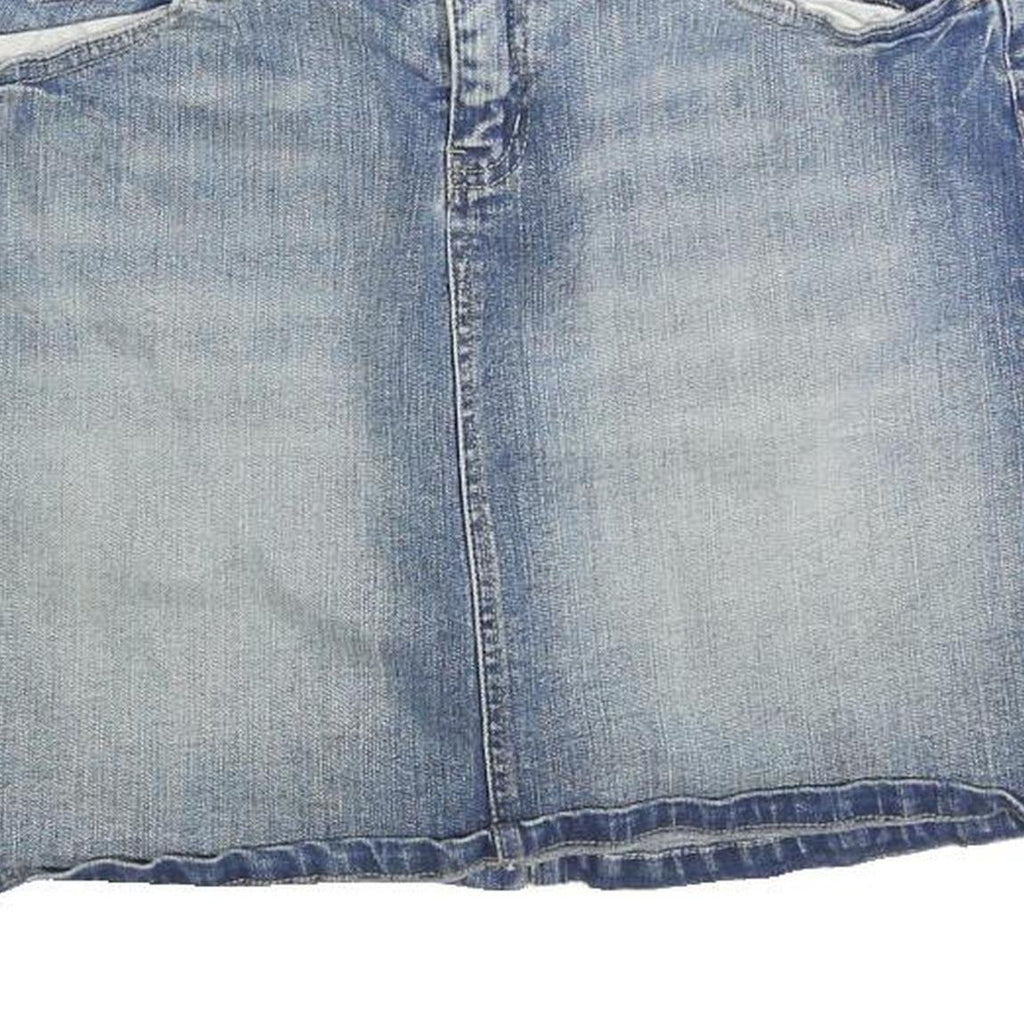 NO BOUNDARIES Womens Blue Denim Mini Cotton Blend Skirt L Casual Pocketed