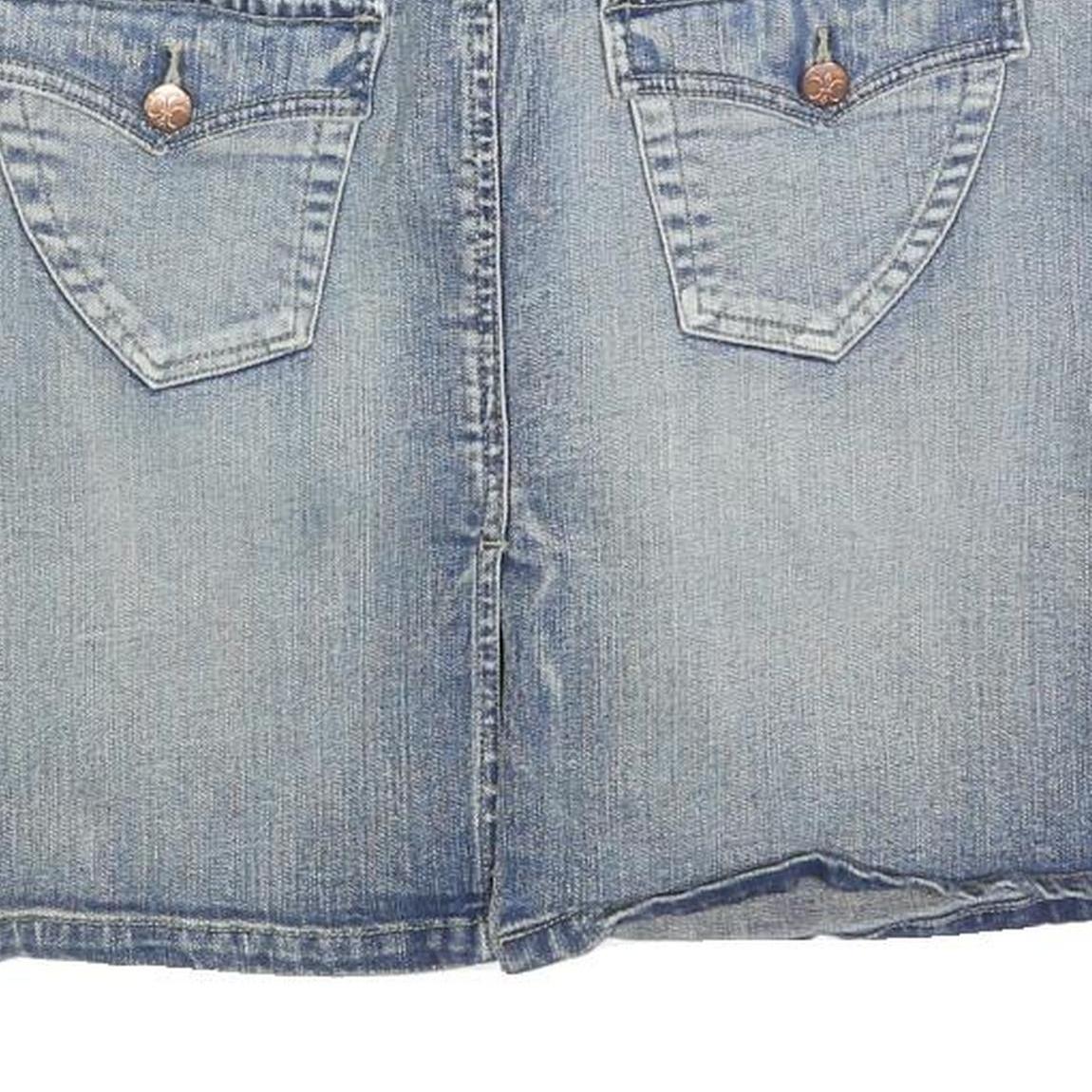 NO BOUNDARIES Womens Blue Denim Mini Cotton Blend Skirt L Casual Pocketed