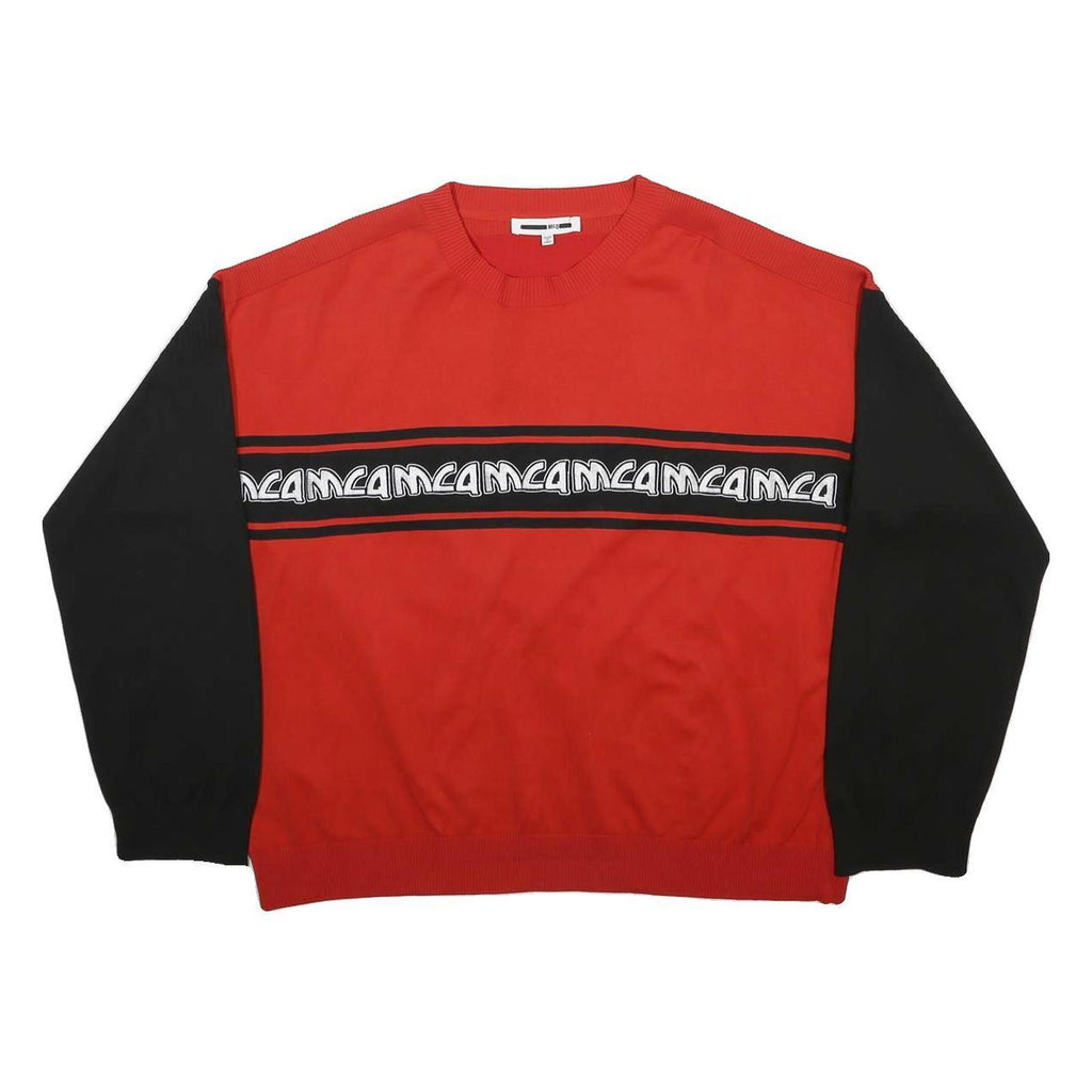 MCQ ALEXANDER MCQUEEN Mens Red & Black Patterned Jumper Crew Neck Basic Knit L