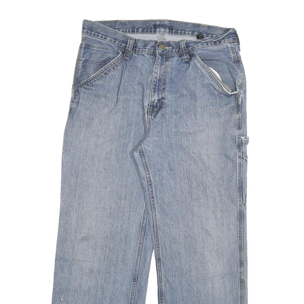 DICKIES Mens Relaxed Light Blue Denim Jeans W32 L28 Workwear Straight Fit Zip