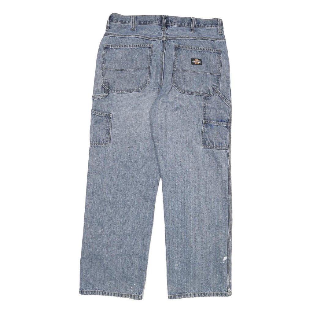 DICKIES Mens Relaxed Light Blue Denim Jeans W32 L28 Workwear Straight Fit Zip