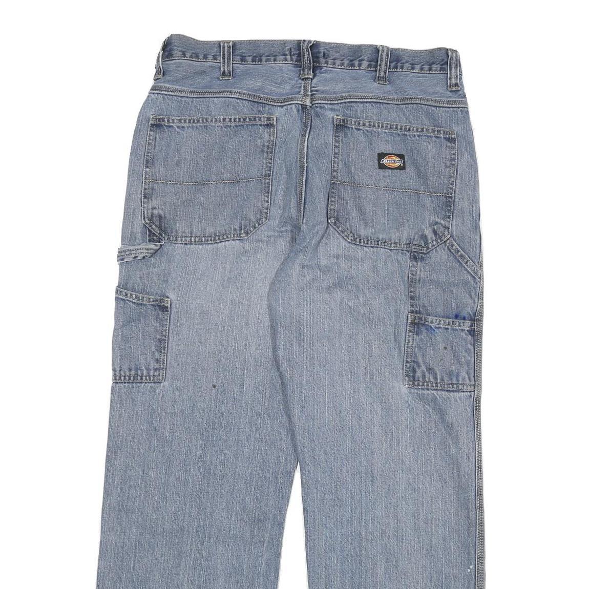 DICKIES Mens Relaxed Light Blue Denim Jeans W32 L28 Workwear Straight Fit Zip