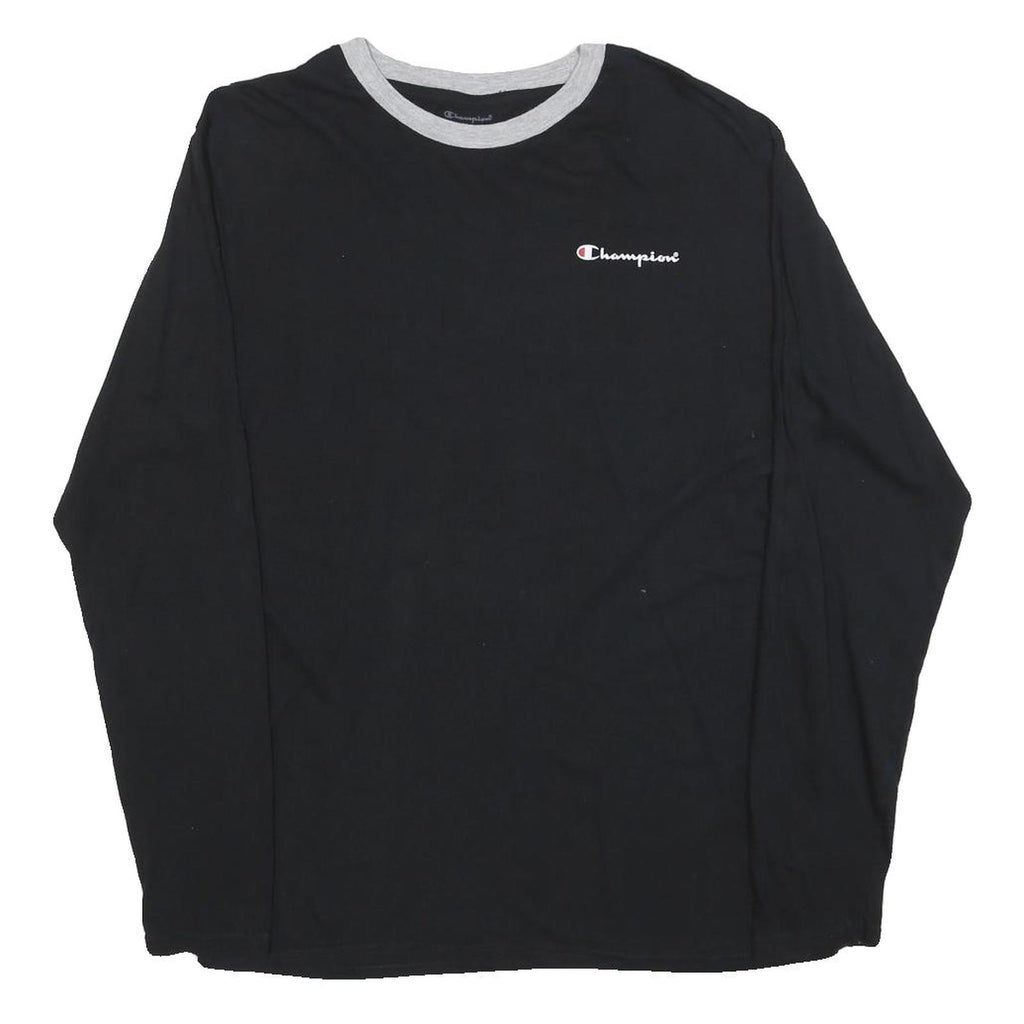 CHAMPION Mens Black & Grey Long Sleeve Crew Neck Graphic T-Shirt M Cotton Blend