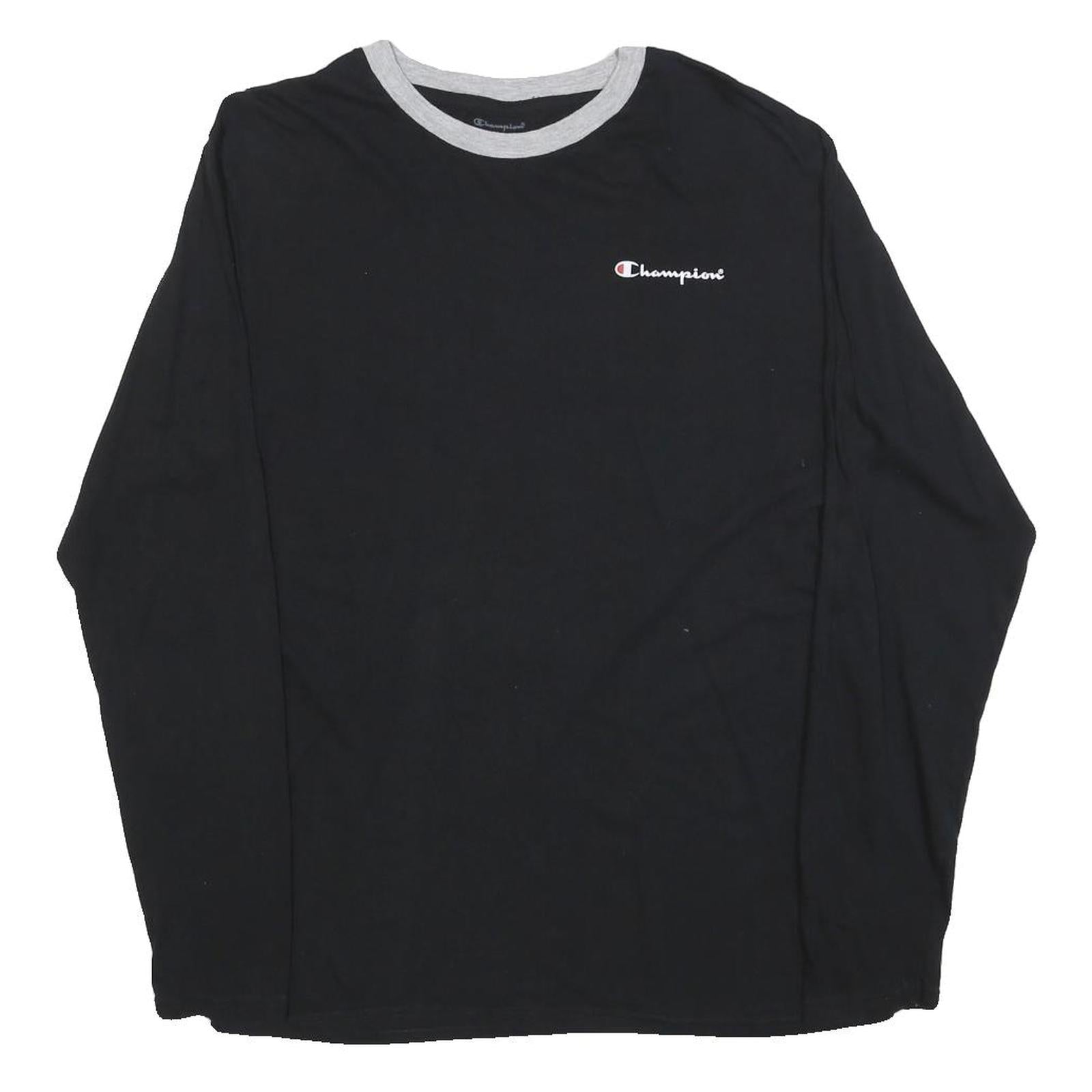 CHAMPION Mens Black & Grey Long Sleeve Crew Neck Graphic T-Shirt M Cotton Blend