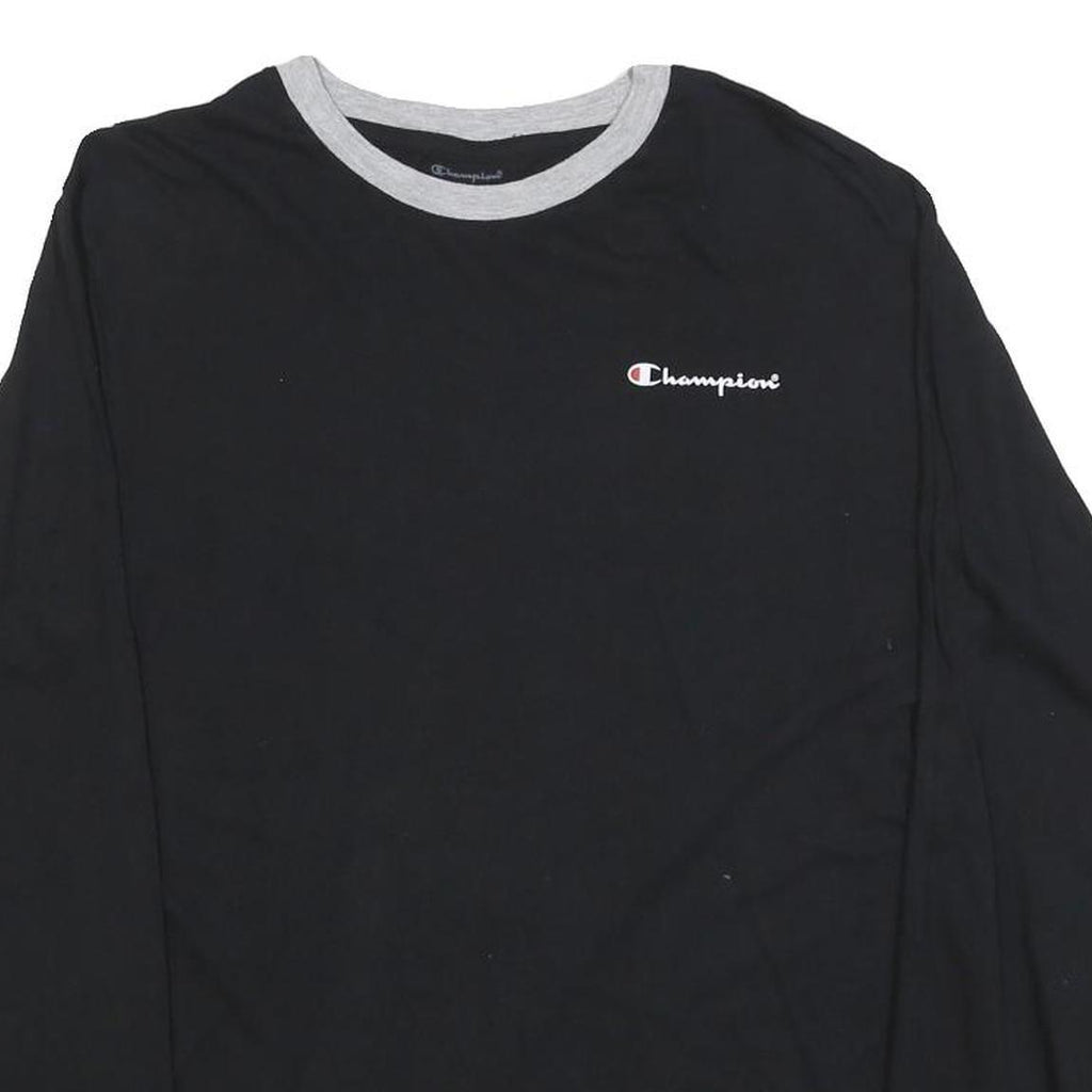 CHAMPION Mens Black & Grey Long Sleeve Crew Neck Graphic T-Shirt M Cotton Blend