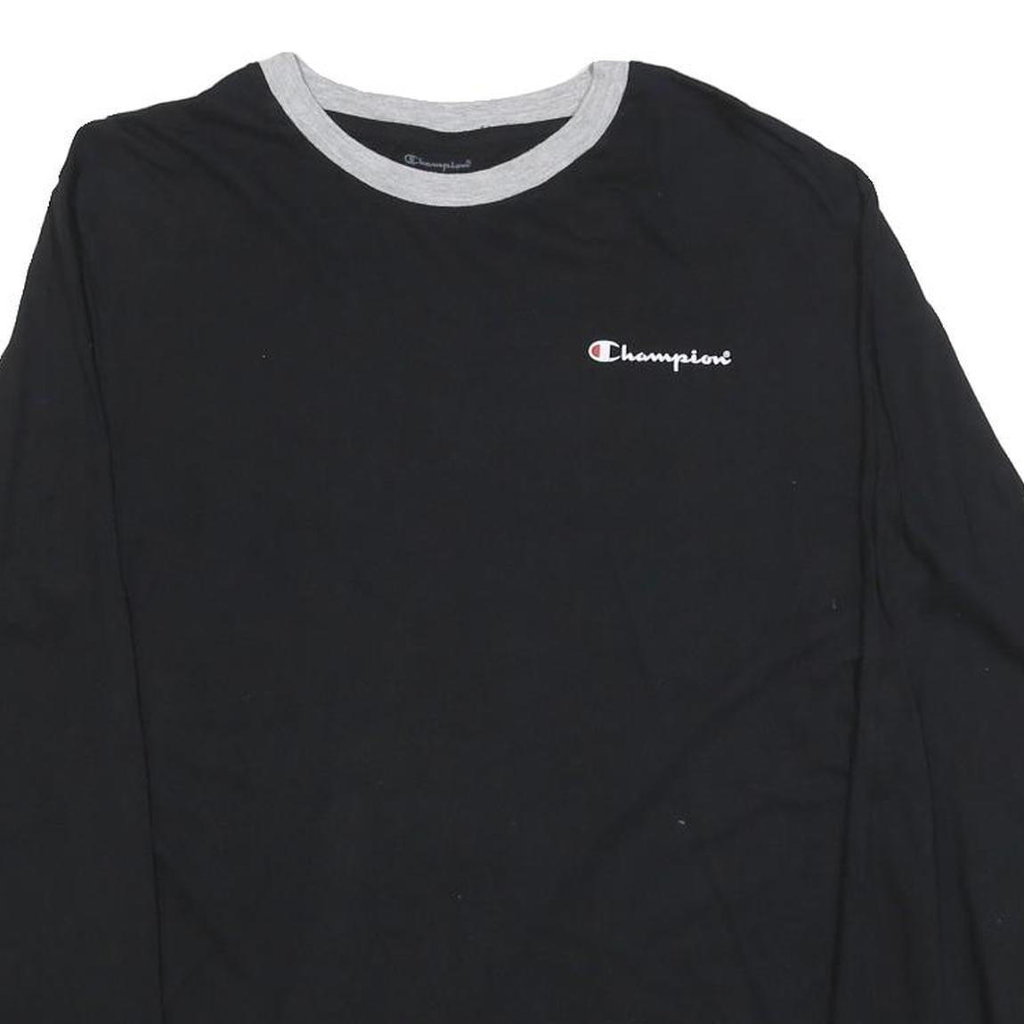 CHAMPION Mens Black & Grey Long Sleeve Crew Neck Graphic T-Shirt M Cotton Blend