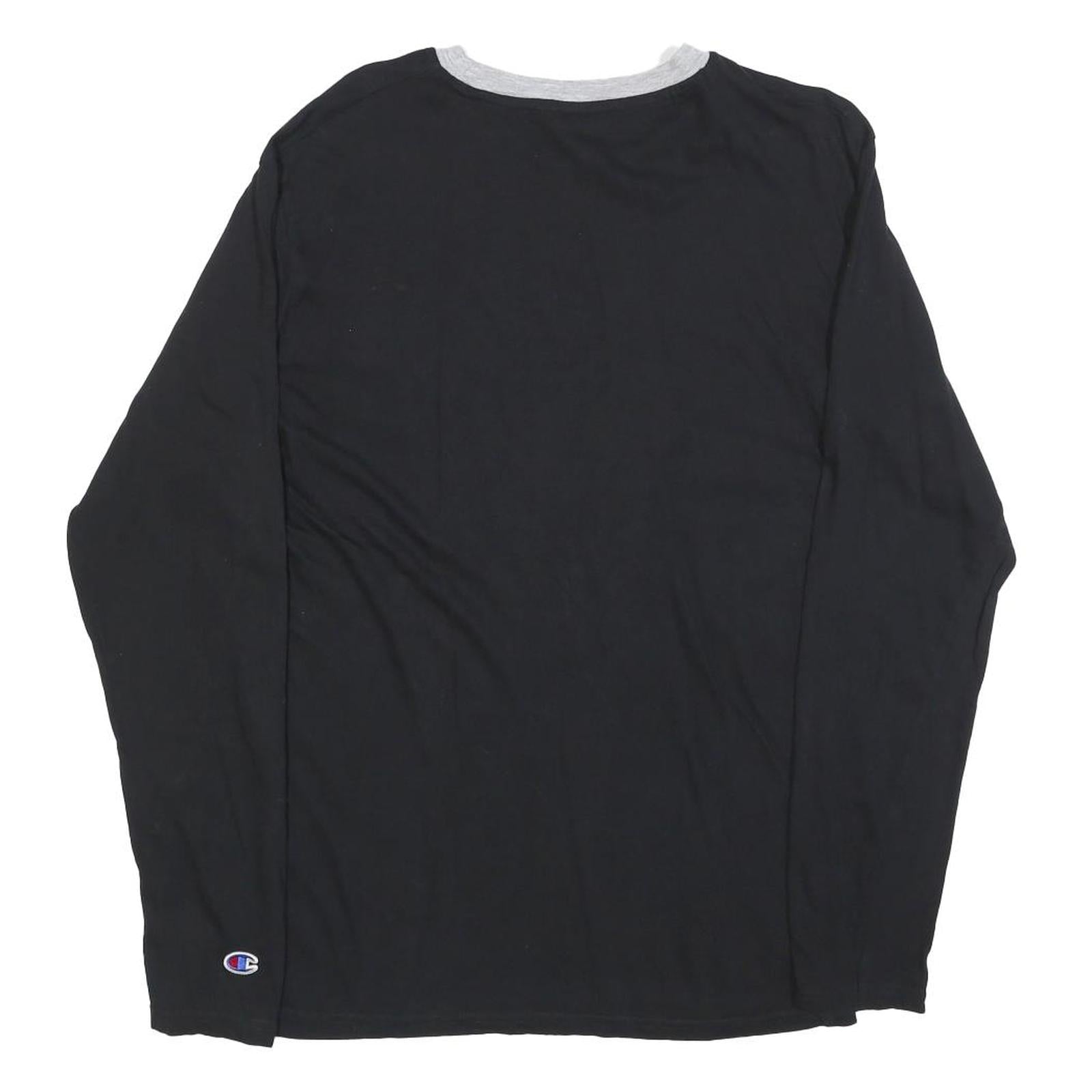 CHAMPION Mens Black & Grey Long Sleeve Crew Neck Graphic T-Shirt M Cotton Blend