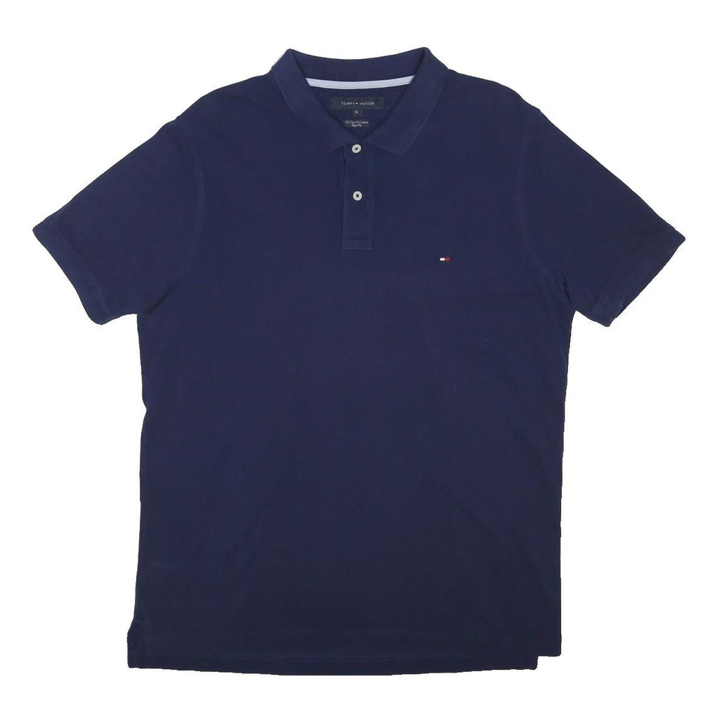 TOMMY HILFIGER Mens Blue Short Sleeve Plain Polo Shirt XL Cotton Blend Casual