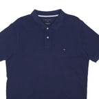 TOMMY HILFIGER Mens Blue Short Sleeve Plain Polo Shirt XL Cotton Blend Casual