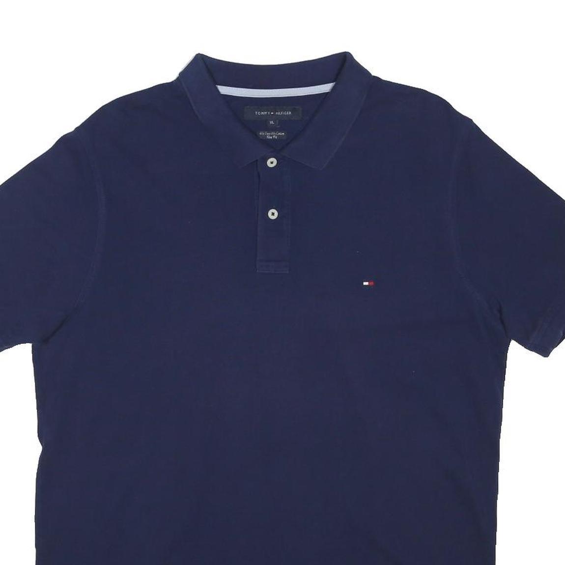 TOMMY HILFIGER Mens Blue Short Sleeve Plain Polo Shirt XL Cotton Blend Casual
