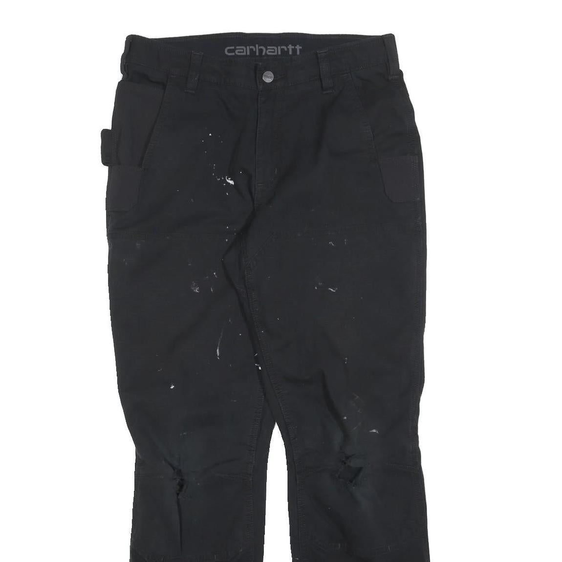 CARHARTT Mens Cotton Blend Black Regular Fit Trousers W32 L30 Workwear Zip