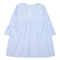 ZARA Womens Blue Cotton Blend Day Dress V-Neck Short Sleeve S Light Blue Casual
