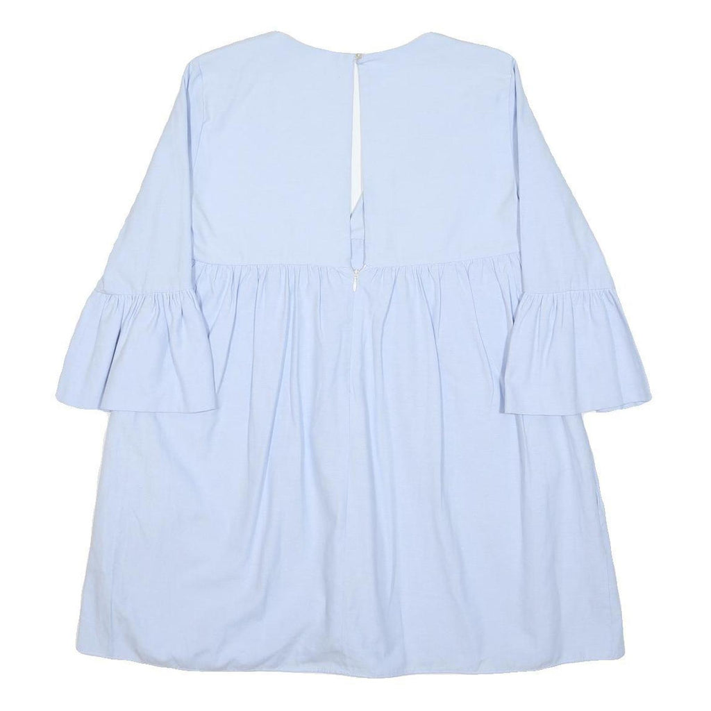 ZARA Womens Blue Cotton Blend Day Dress V-Neck Short Sleeve S Light Blue Casual