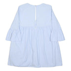 ZARA Womens Blue Cotton Blend Day Dress V-Neck Short Sleeve S Light Blue Casual