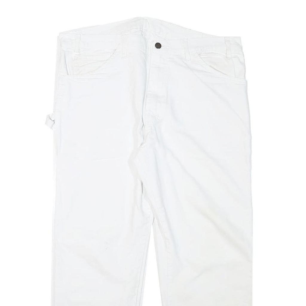 DICKIES Mens Cotton Blend White Regular Straight Trousers W37 L26 Workwear