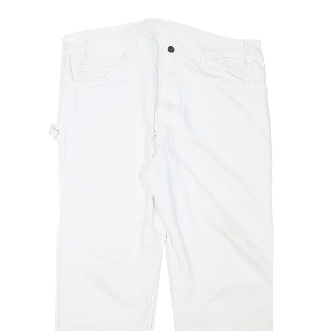 DICKIES Mens Cotton Blend White Regular Straight Trousers W37 L26 Workwear