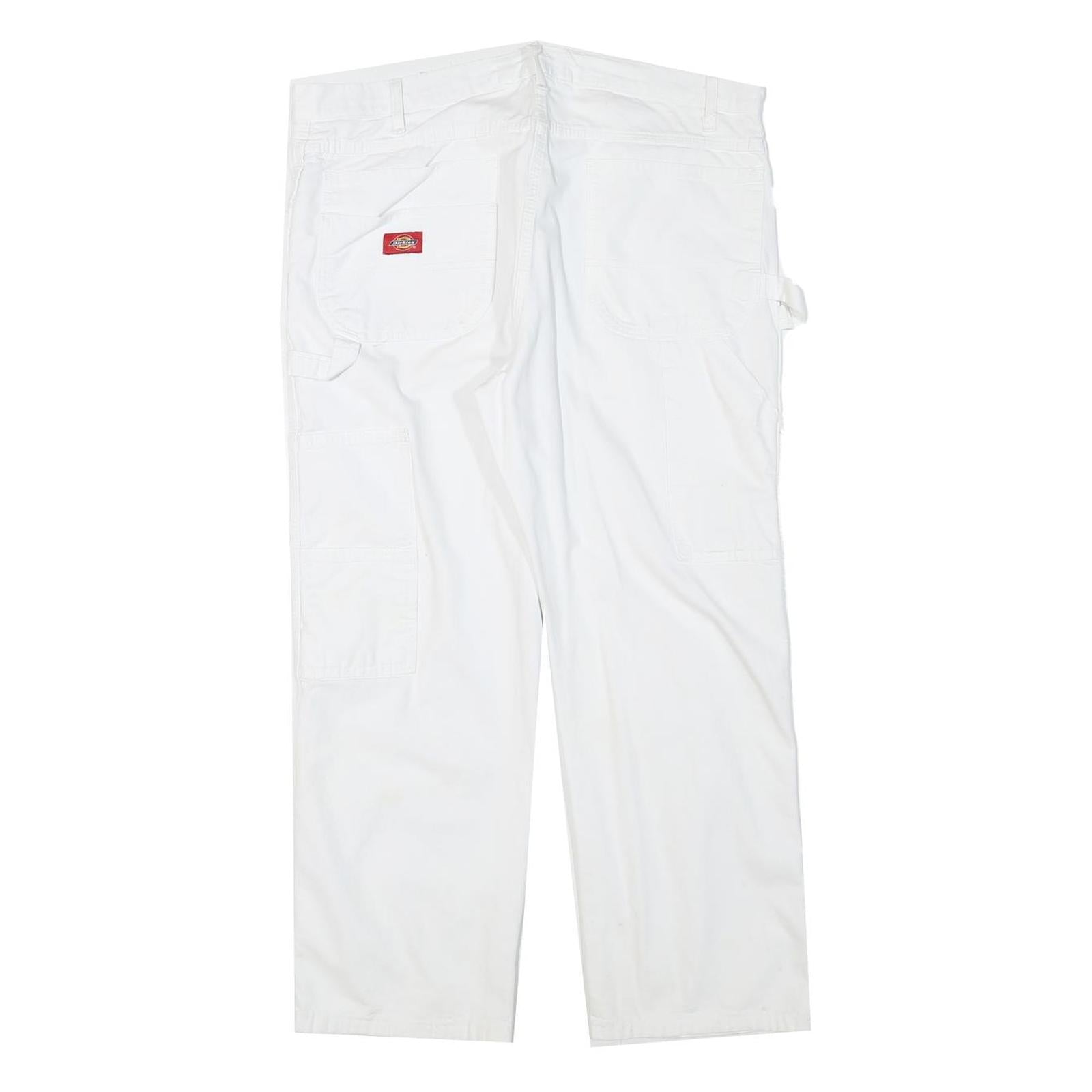 DICKIES Mens Cotton Blend White Regular Straight Trousers W37 L26 Workwear